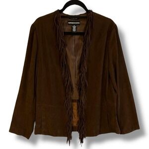 Norton McNaughton Jacket Womens 16 Faux Suede Fringe Open Front Western Boho